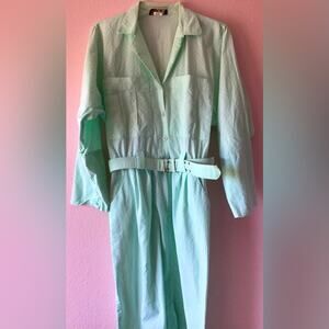 Vintage 80’s Virgo II mint green white polka dot dress size 12